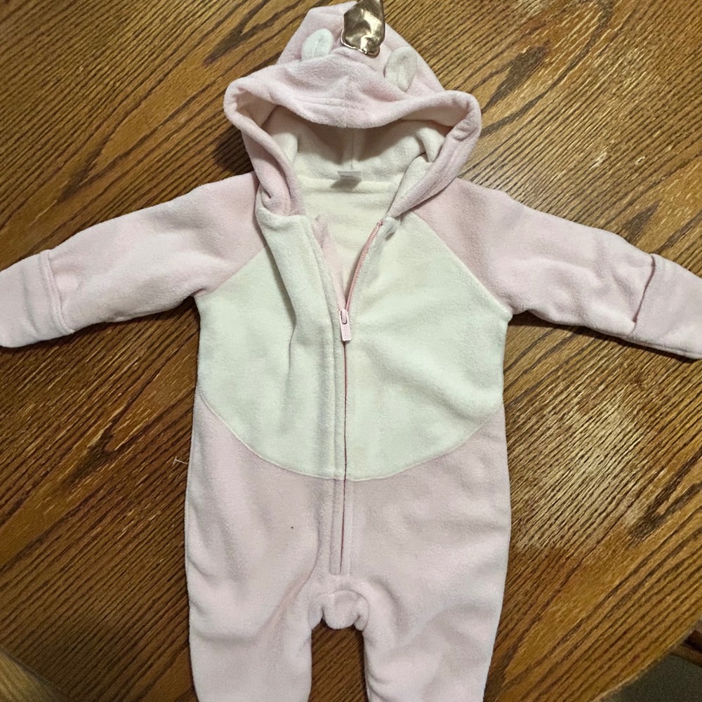 Old Navy‎ Baby Unicorn Costume Outfit 3-6 Months Pink White Hooded Footed